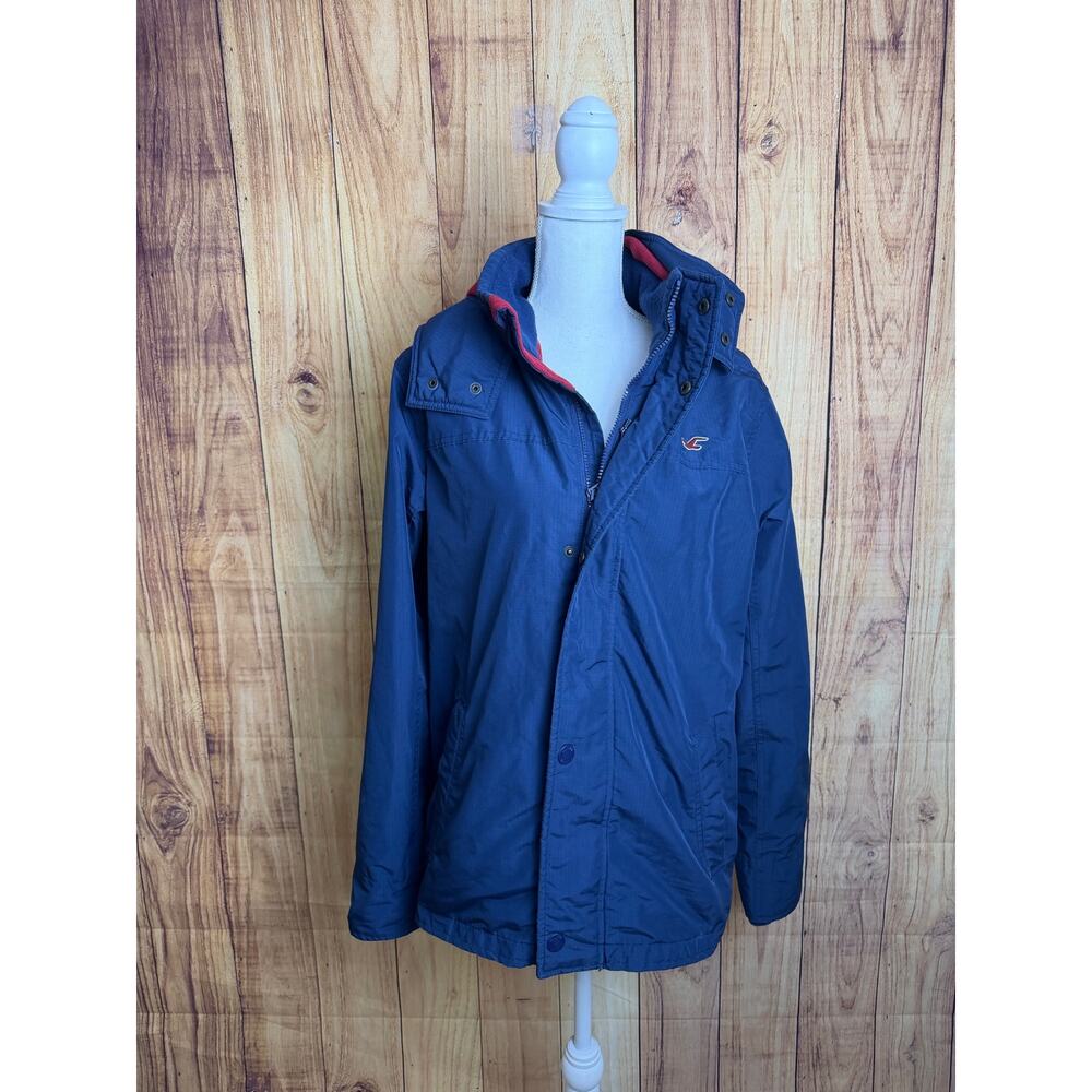 Hollister All Weather Fleece Lined Hooded Jacket Coat Navy Unisex Size M